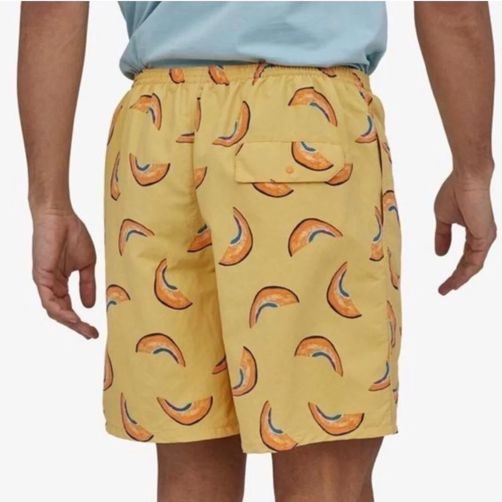 Patagonia Men’s Baggies 5” Swim Trunks Melon Print Yellow Sz XS